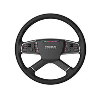MOZA R5 Pro Truck Driving Simulator RS112 - TSWトラックホイール正面クローズアップ（フラットボトム型、センターボタンパネル）